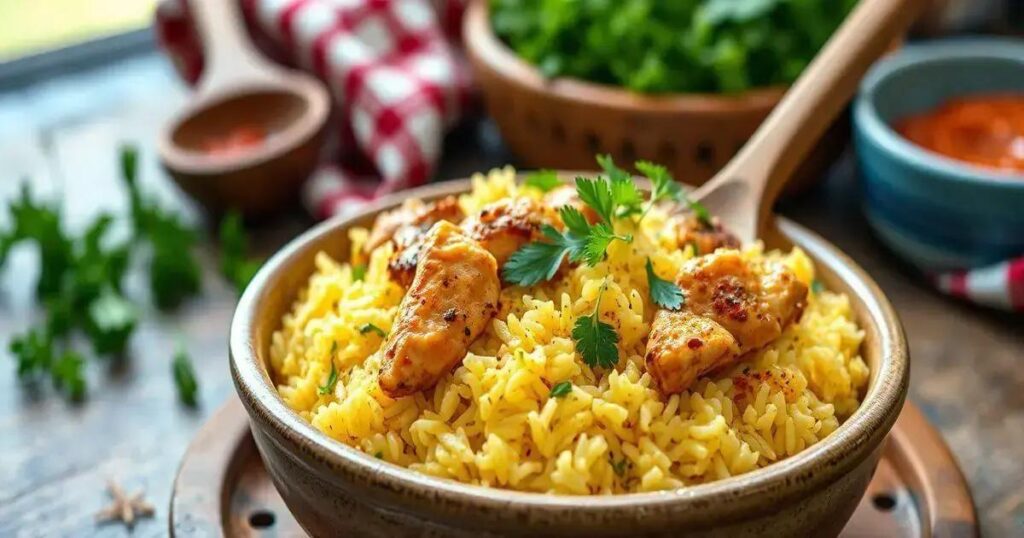 como fazer arroz temperado com frango