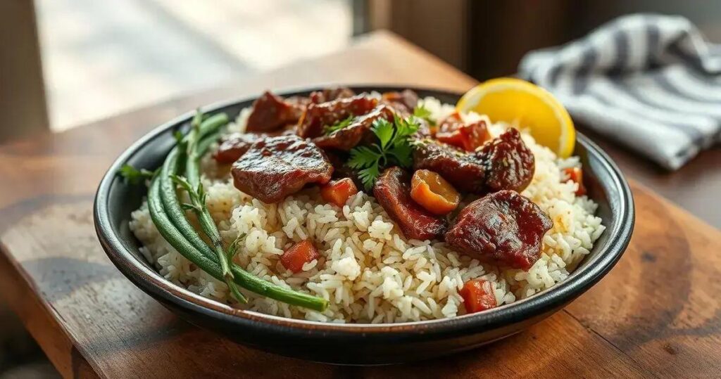como fazer arroz com carne seca