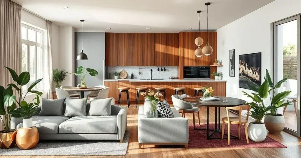 sala de estar com cozinha conjugada como decorar