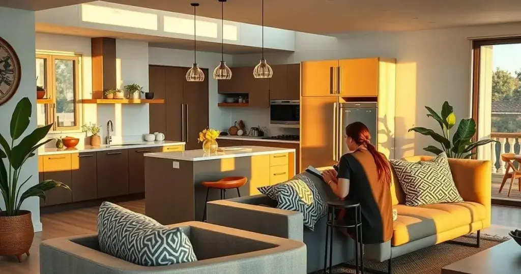 decoração de cozinha americana com sala