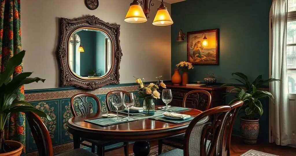 espelho na sala de jantar pequena