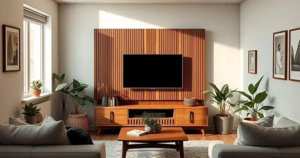 painel de TV ripado para sala pequena